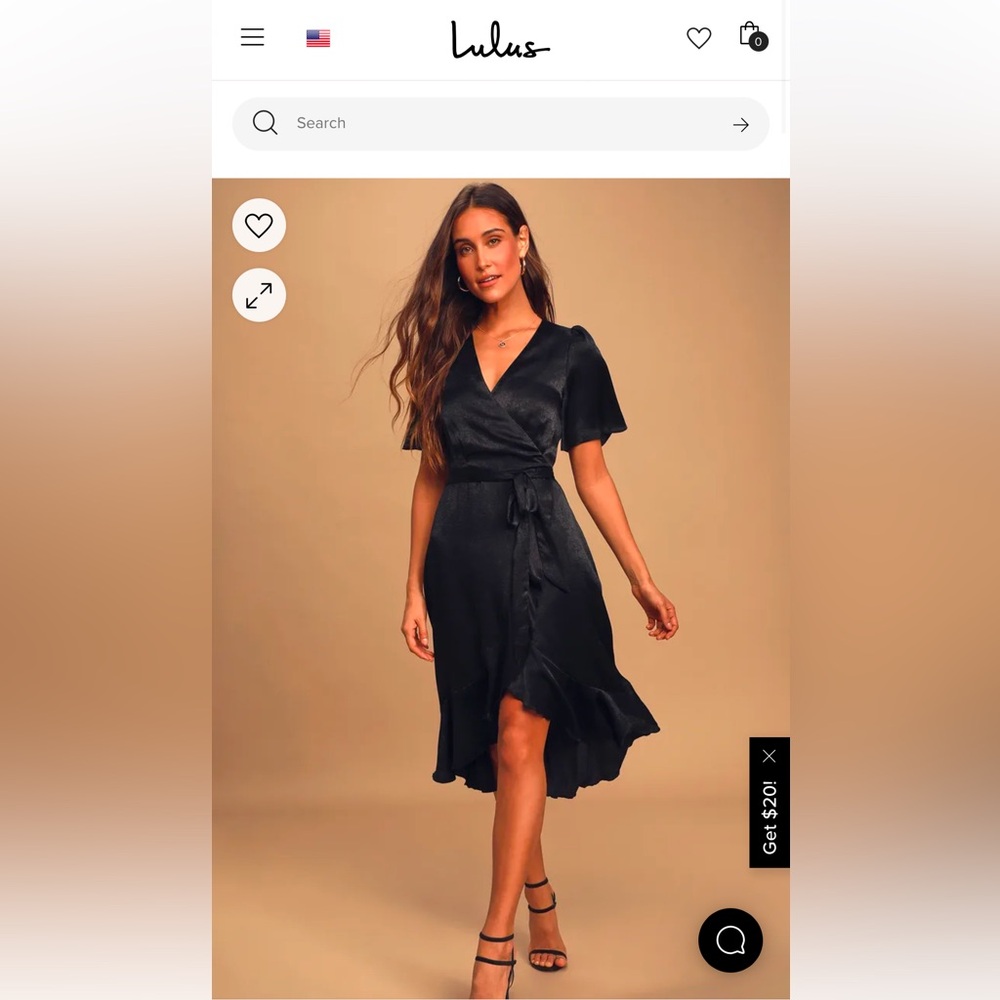 Lulus - Wrapped Up in Love Black Satin Faux-Wrap Midi Dress - size L